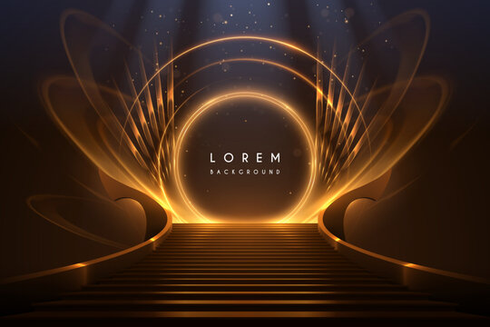Golden stairs with light rings effects