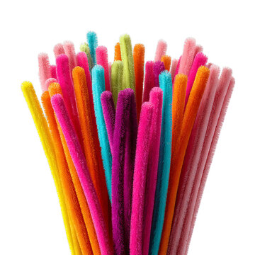 Bright chenille stems pipe cleaners bundle. Isolated white background. Png format