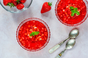 Homemade fruit jelly with fresh strawberries