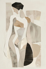 abstract female silhouette collage, minimalist body shapes, cut paper forms