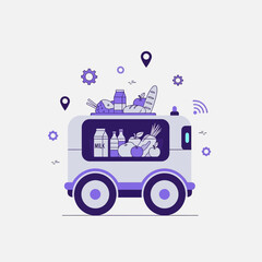 Fototapeta premium Autonomous Grocery Delivery Vehicle Delivering Fresh Produce and Dairy Products Efficiently