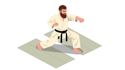 Obraz premium Karate practitioner in action pose with gi on tatami mat
