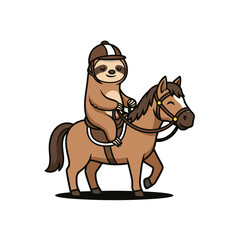 Fototapeta premium Cute sloth riding horse cartoon vector illustration