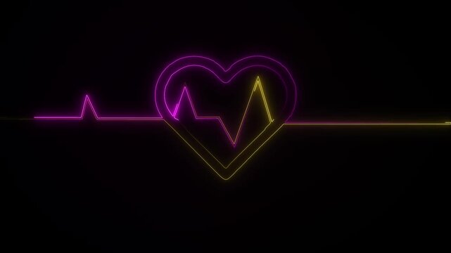 Purple and ash digital CHI heartbeat on glowing black background. Animated electrocardiogram for video introduction. Used in medical science. Animation