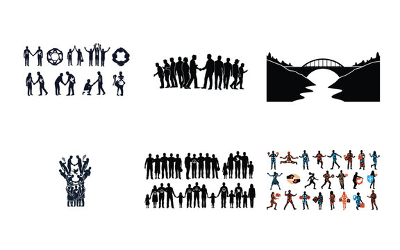 Silhouette People in Various Group Scenarios handshake