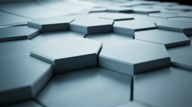 Closeup of a blue metallic honeycomb pattern with missing pieces 4k video