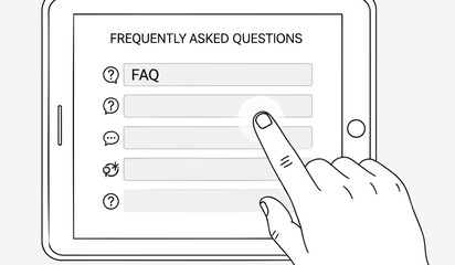 Hand interacting with faq touchscreen interface on a tablet device screen