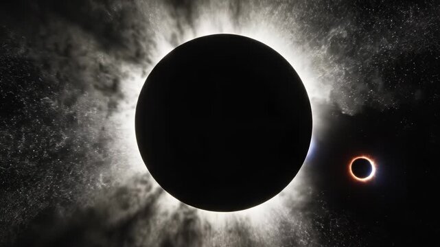 Solar eclipse with a black moon and a bright ring of light 4k video
