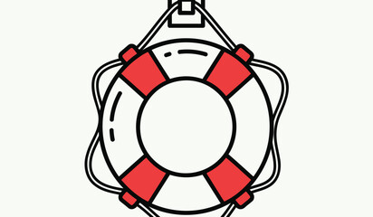 Lifebuoy hanging on rope red and white life preserver safety equipment ocean rescue buoy
