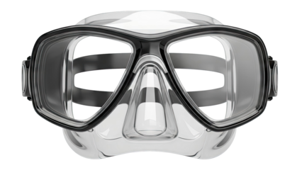 Close-up of a black and clear diving mask