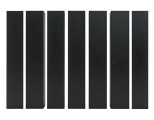 Obraz premium Seven black rectangular objects in a row.