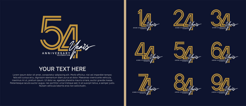anniversary logo set with handwriting. brown and white color on blue background for celebration moment
