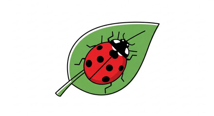 Obraz premium Ladybug on green leaf red with black spots insect on foliage natural background simple illustration