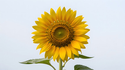 Obraz premium Sunflower in Bloom: A vibrant sunflower in full bloom stands tall, showcasing its radiant yellow petals against a simple backdrop, capturing the essence of summer and the sun's warm embrace.