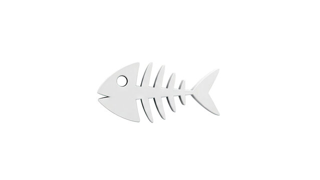 Stylized White Fish Skeleton on White Background
