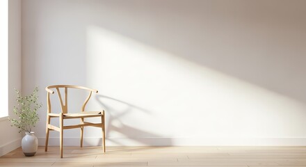 Minimalist Interior with Wooden Chair and White Wall