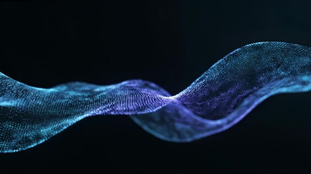 Glowing blue mesh wave on dark background with sparkling effect 4k video