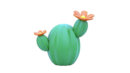 3D Cartoon Cactus with Orange Flowers