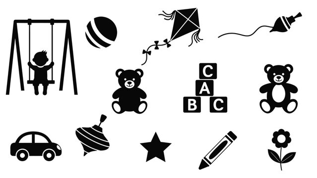 Black and white of children toys and swing