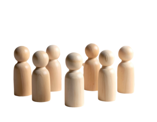 Group of Wooden Figurines Standing Together.