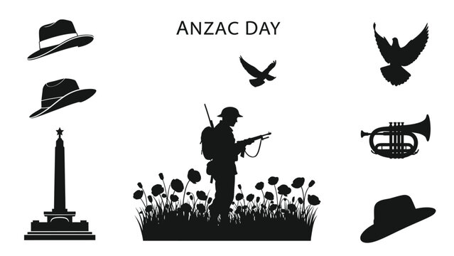 Black Silhouette of A N Z A C Day Commemoration ANZAC Day soldier rifle war memorial