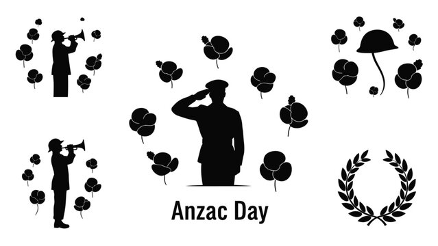 Black Silhouette of A N Z A C Day Commemoration Ceremony ANZAC Day soldiers memorial