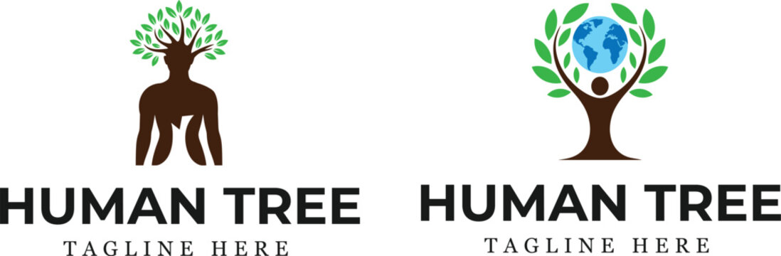 Creative family Human Tree Creative Concept Logo Design Template. Abstract eco human tree logo design vector template.