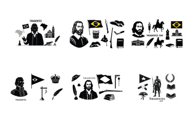 Fototapeta premium Black and white of Tiradentes with flags books and historical symbols figures