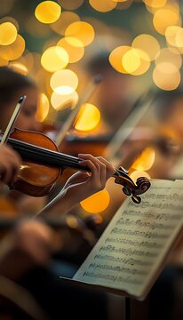 Musicians in Harmony Behind the Scenes of a Symphony s Rich Orchestral Artistry in Soft Lighting