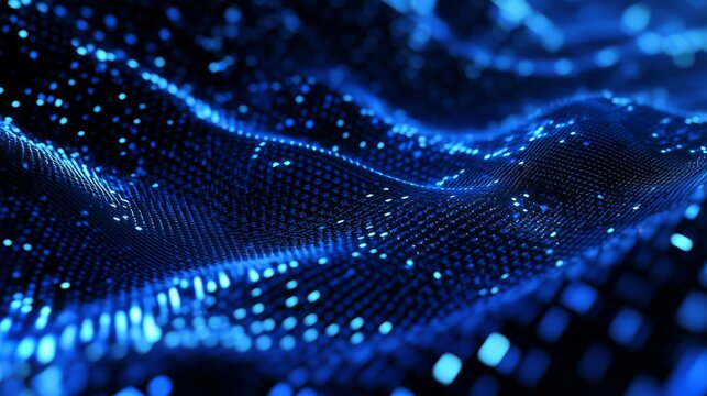 Modern digital abstract 3D background with blue particles and waves generated using artificial intelligence for creative projects and designs - Powered by Adobe