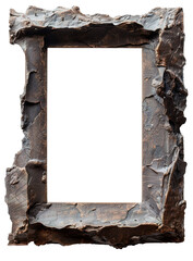 A brushed metal portrait frame with an open center is presented on a clear background. This design allows for flexible placement and use in different settings