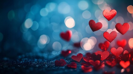 Valentines day background banner with red hearts on an abstract panorama background representing love for the special occasion