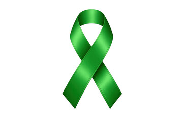 Green ribbon representing global awareness for mental health, liver cancer, lyme disease, and organ donation campaigns