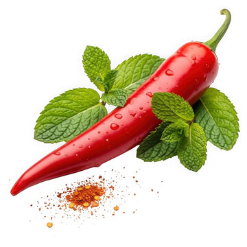 Red chili pepper with mint leaves