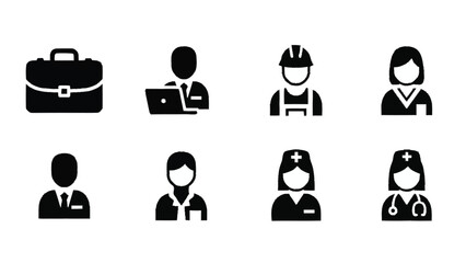 Black and white of various professions and business office