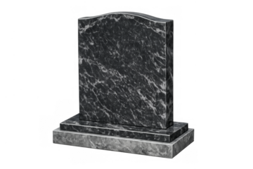Blank dark marble tombstone memorial on transparent background