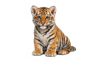 Tiger cub sitting facing front transparent background