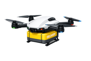 Naklejka premium Drone delivering package for automated transportation service