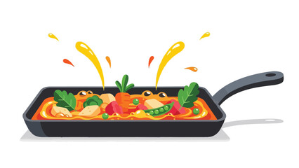 Vibrant culinary creation simmering with fresh vegetables in a hot pan healthy nutritious meal preparation illustration