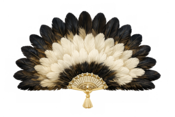 Ornate feather hand fan with transparent background