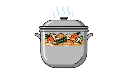 Wholesome stew simmering in a classic pot a graphic depiction of healthy cooking fresh vegetables like carrots potatoes peas and mushrooms creating
