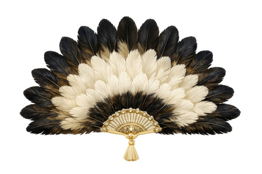 Ornate feather hand fan with transparent background