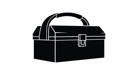 a simple black and white vector illustration showcasing a vintage metal lunchbox design presented as a striking silhouette high quality professional © mrvect02