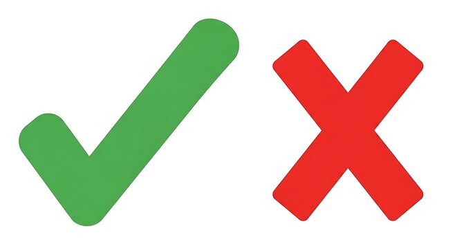 Green check mark and red X symbol for correct and incorrect.