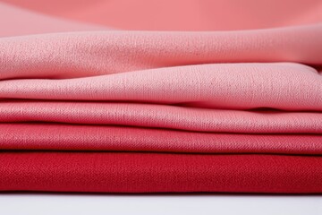 A neatly stacked gradient of folded fabric in soft pink to deep red hues, arranged horizontally on a clean surface.