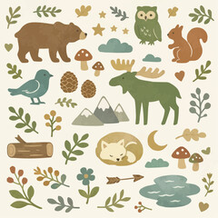 森の動物と自然のイラスト