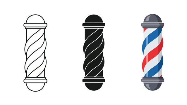Three barbershop pole designs. Flat Design Icon. Vector icon set. Modern style icon. Glyph and solid icon set. Icon vector. line icon set. Clipart