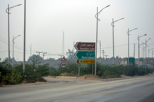 Karachi, Pakistan - December 14, 2025: Karachi Hyderabad Motorway M9 interchange  