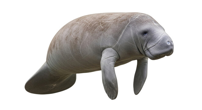Manatee animal wildlife marine mammal sea creature, manatee closeup, manatee portrait, cutout isolated on transparent bg, png