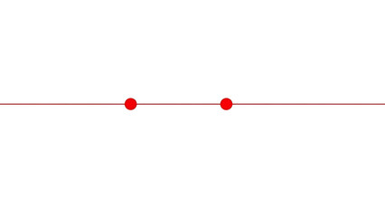 Minimalist graphic design featuring thin horizontal red line with two solid red circles centered on white background for clean modern aesthetic suitable for timeline or abstract presentation slide